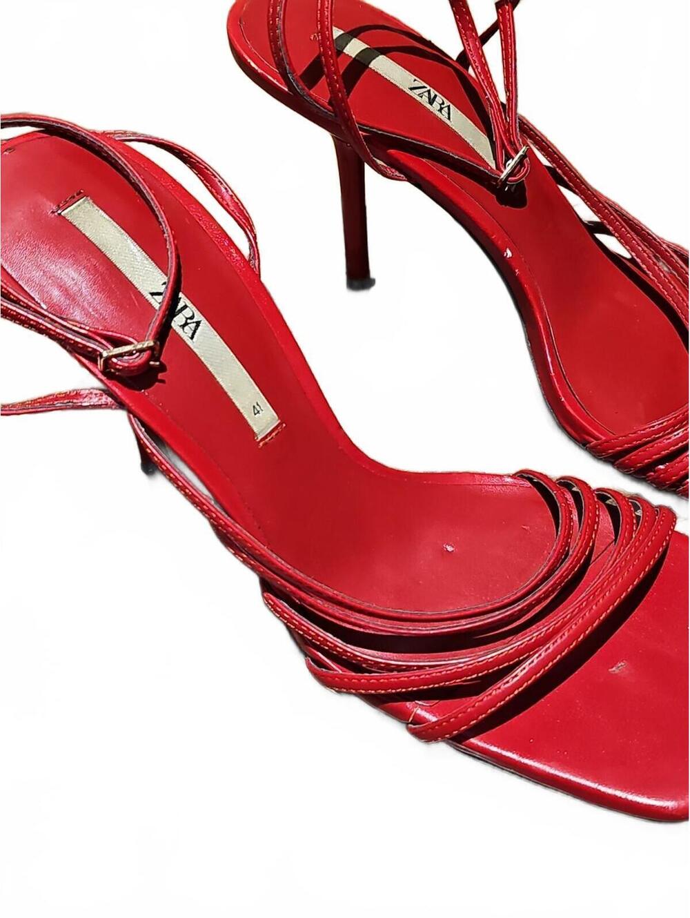 Zara Red Strappy Square-Toe Sandals - Picture 3 of 7